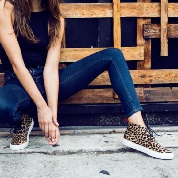 Del Toro Sneakers Womens Pony Hair Fur Leopard Chukka Shoes Platform Tan Black 7 - Picture 2 of 16